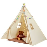 Kids Teepee Play Tent with Mat & Plush Balls – Indoor/Outdoor Tent for Toddlers Ages 1–5, Beige