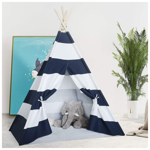 Kids Teepee Tent Indoor - Navy Stripe Teepee for Boys & Girls, 3 - 14 Years