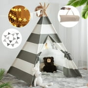 Kids Teepee Tent, Kids Play Tent with Light String, Toddler Play Tent Playhouse Indoor for Boy Girl Birthday Gift for Kids (Stripe Grey)
