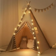 Teepee Tent for Kids-Portable Children Play Tent Indoor Outdoor (Apricot with Mat)
