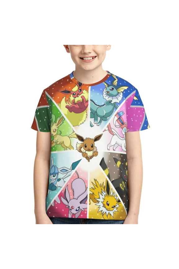 Kids Tees Shirts,Pokemon Eeveelution Crewmate Short Sleeve T-Shirt for Boys Youth 4-16 Years,XS