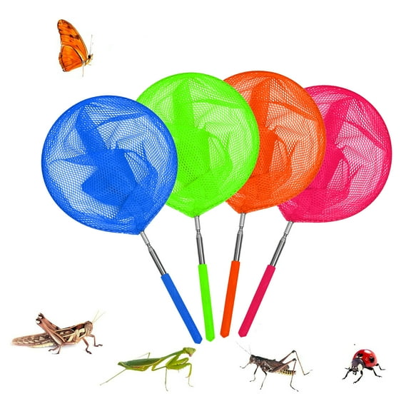 Kids Telescopic Butterfly Fishing Nets for Kids Catching Insect Net Outdoor Tools for Catching Bugs Fish Insect Ladybird, Extendable 34 Inches and Anti Slip Grip, 4 Packs