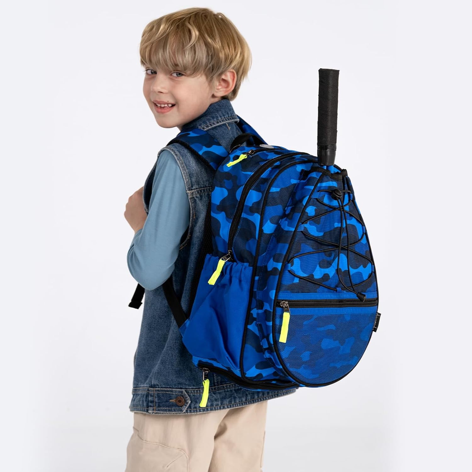 Kids Tennis Bag for Boys, Kids Tennis Backpack Racket Bag, junior tennis bag 16 Inch, Dark Blue