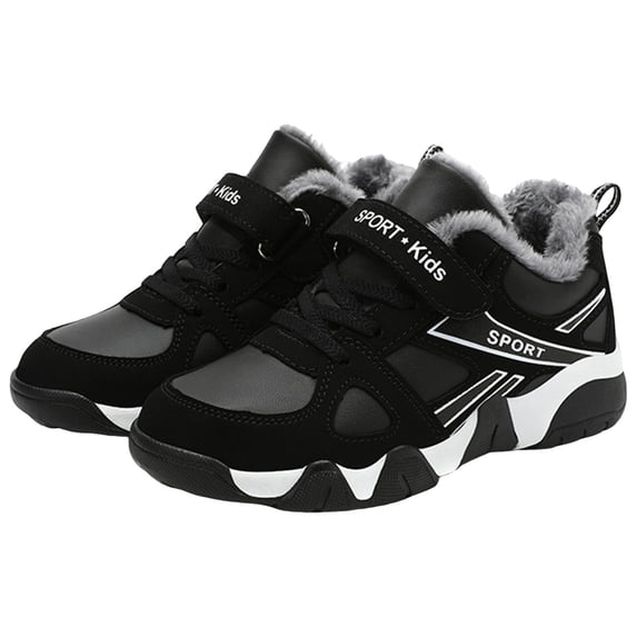Kids Tennis Shoes Boys Winter Sneakers Warm Furry Lined Waterproof Leather Antislip Outdoor Walking Shoes Casual Ankle Boots White 2 Big Kid