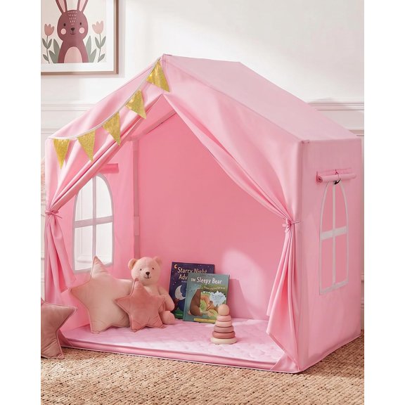 Kids Tent Indoor with Mat - Play Tents for Toddlers, Inside Tent for Girls Boys, Teepee Outdoor Playhouse Birthday Gifts Toys (Pink)