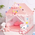 thumbnail image 1 of KEYAHAPPY Kids Tent Pink Princess Castle Playhouse Tent with Cloud Decoration and Ball Lights, Large Indoor Outdoor Play Tent for Girls, 47.2" L x 39.4" W x 51.2" H, 1 of 8