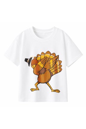 Kids' Thanksgiving Dancing Turkey Graphic T-Shirt, Funny Fall Short Sleeve Shirt