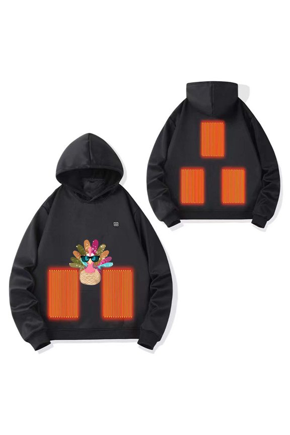Kids Thanksgiving Heated Hoodies Girls Boys Fleece Funny Graphic Heating Sweatshirts Turkey Winter Electric Pullover 11 T, Black
