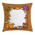 thumbnail image 1 of Kids Thanksgiving Throw Pillow Cushion Cover, Seasonal Frame with Natural Elements Acorns Hedgehog Squirrel, Decorative Square Accent Pillow Case, 16 X 16 Inches, Pale Brown Multicolor, by Ambesonne, 1 of 2