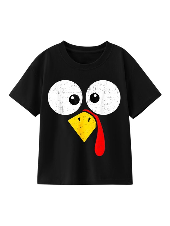 Kids' Thanksgiving Turkey Face Graphic T-Shirt, Funny Gobble Short Sleeve Shirt