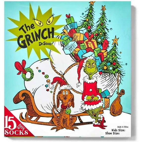 Kids' The Grinch 15 Days of Socks Advent Calendar - Large
