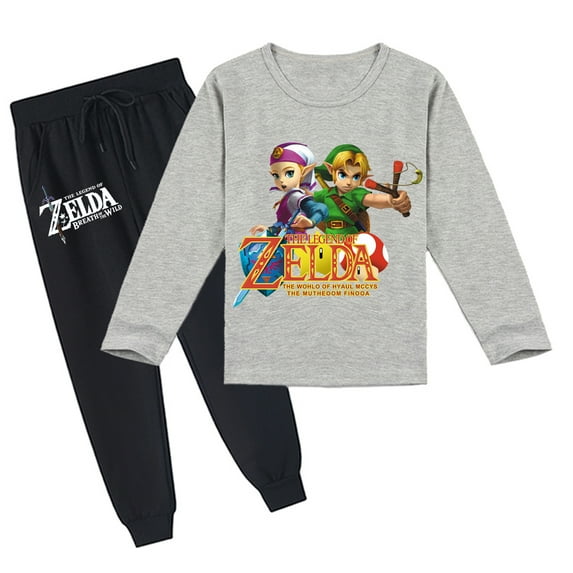 Kids' The Legend of Zelda Comfy Long Sleeve T-shirt and Pants Set, Breathable, Spring Autumn, Printed Design