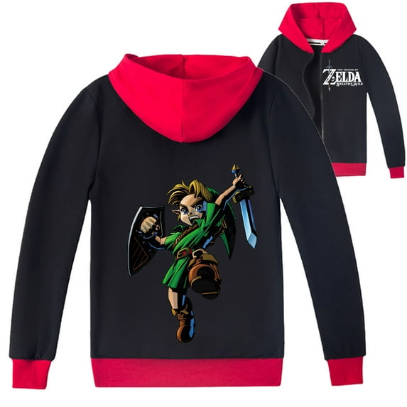 Kids' The Legend of Zelda Design Hooded Zipper Jacket, Ideal Outerwear for Boys and Girls in Spring and Fall