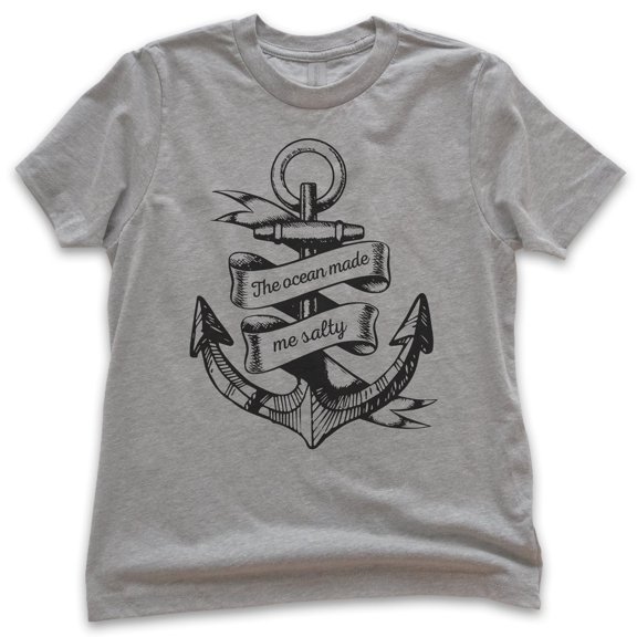 Kids The Ocean Made Me Salty T-shirt, Youth Kids Boy Girl T-Shirt, Vacation Shirt, Beach T-shirt, Dark Heather Gray, Medium