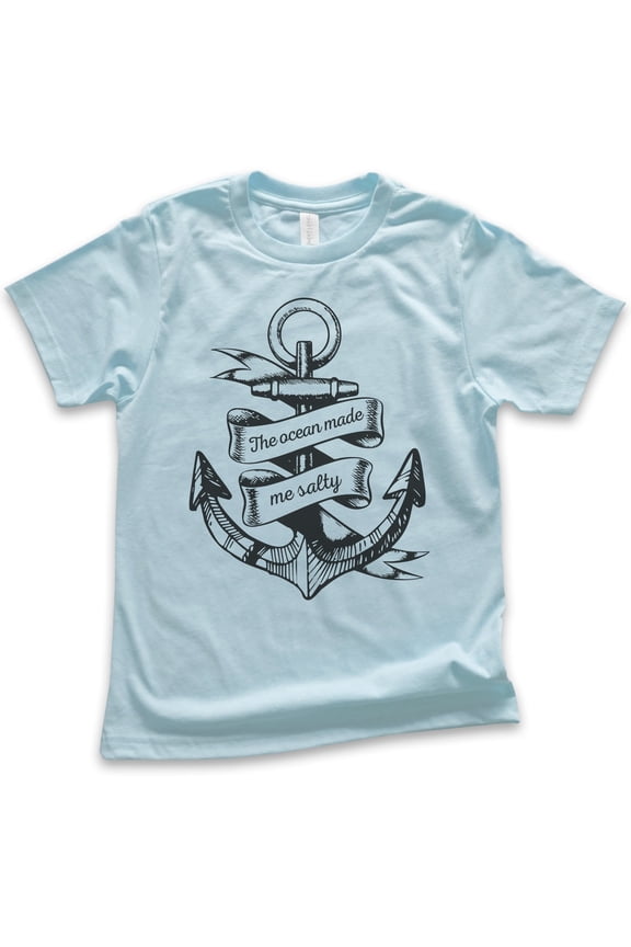 Kids The Ocean Made Me Salty T-shirt, Youth Kids Boy Girl T-Shirt, Vacation Shirt, Beach T-shirt, Light Blue, Medium