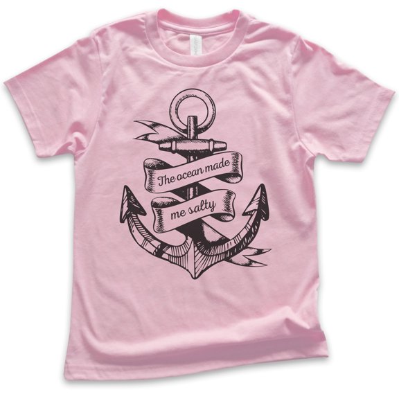 Kids The Ocean Made Me Salty T-shirt, Youth Kids Boy Girl T-Shirt, Vacation Shirt, Beach T-shirt, Light Pink, Small