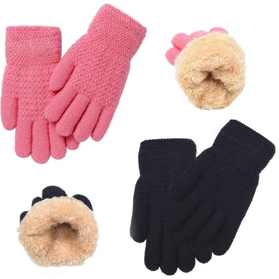 Kids Thermal Cable Knitted Gloves Wool Fleece Lined Mittens for Cold Weather, Winter Warm Gloves for Boys Girls 5-12 Years