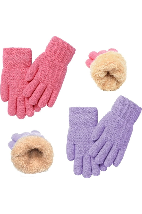 Kids Thermal Cable Knitted Gloves Wool Fleece Lined Mittens for Cold Weather, Winter Warm Gloves for Boys Girls 5-12 Years