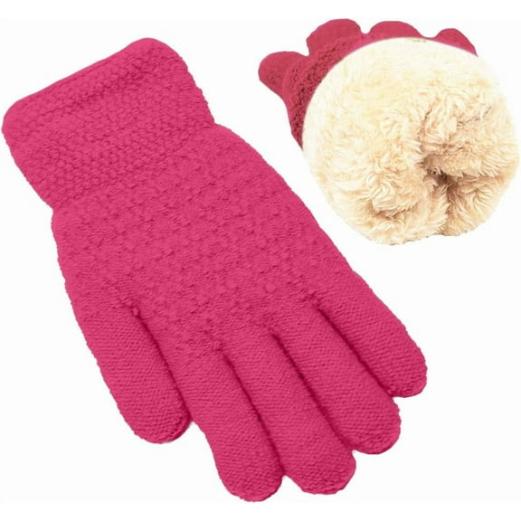 Kids Thermal Cable Knitted Gloves Wool Fleece Lined Mittens for Cold Weather, Winter Warm Gloves for Boys Girls 5-12 Years