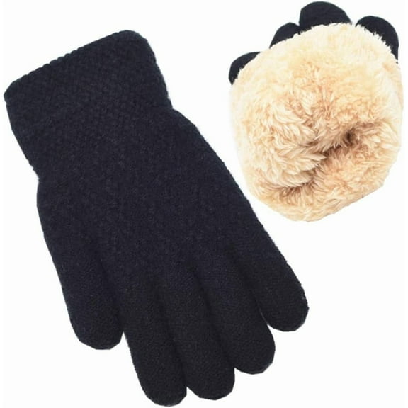Kids Thermal Cable Knitted Gloves Wool Fleece Lined Mittens for Cold Weather, Winter Warm Gloves for Boys Girls 5-12 Years