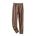 thumbnail image 1 of Kids Thermal Leggings Cotton Knitted Solid Legging Pants for Girls Winter Warm Stretchy Soft Tights Jeggings (12-13 Years, Brown), 1 of 6