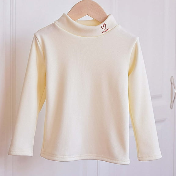 Kids Thermal Shirt Beige Long Sleeve Kids Shirt Girls Turtle Neck Tees Boys Fall Shirt Girls Size 3-4 Years Shirts