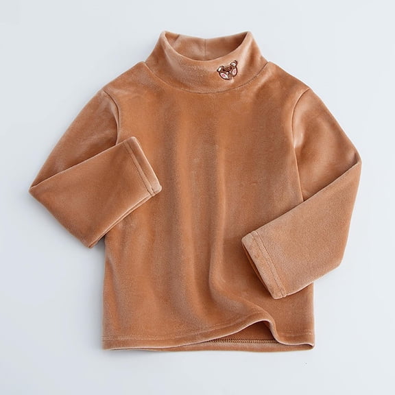 Kids Thermal Shirt Brown Long Sleeve Shirt Boys Kids Turtleneck Basic Tees Fall Clothes Top for Girls 8-9 Years