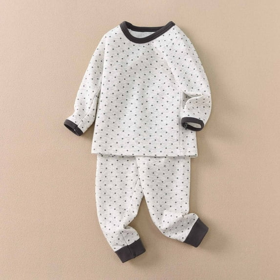 Kids Thermal Underwear 2-Piece Set – Long Sleeve Striped/Polka Dot Sleepwear (1-12 Years)