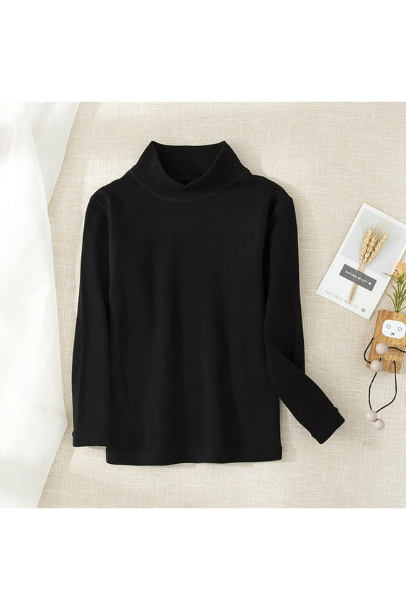 Kids Thermal Underwear Boys Girls Long Sleeve Turtleneck Mock Neck T-Shirts Fall Winter Warm Pullover Tops Black 5-6 Years