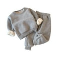 thumbnail image 1 of Kids Thick Solid Color Hoodie and Pants Set for 2-12 Years, Long Sleeve Round Neck Top and Bottom Outfit, Casual Wear for Special Occasions Gray 140, 1 of 3