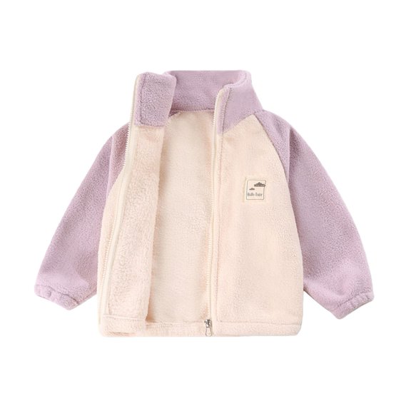 Kids Thick Warm Fuzzy Fleece Coat, Boys & Girls Fleece Lined Outerwear with Mock Neck, 2025 Fashion Basic Long Sleeve Jacket for Fall and Winter Season Light Violet