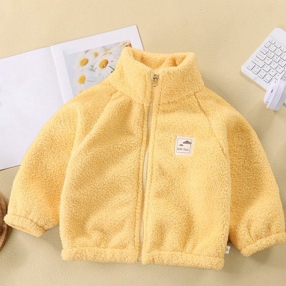 Kids Thick Warm Fuzzy Fleece Coat, Boys & Girls Fleece Lined Outerwear with Mock Neck, 2025 Fashion Basic Long Sleeve Jacket for Fall and Winter Season Yellow