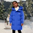 thumbnail image 1 of Kids Thickened Hooded Cotton Puffer Jacket, Mid-Length Winter Coat with Warm Insulation, Lightweight Quilted Outerwear for Boys and Girls in Cold Weather Blue, 1 of 6