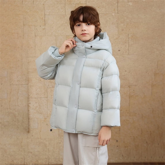 Kids Thickened Hooded Puffer Jacket, Boys & Girls Warm Winter Coat with Thermal Insulation, Casual Outdoor Snowwear for Extreme Cold Weather Protection Light Blue