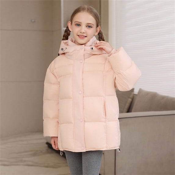 Kids Thickened Hooded Puffer Jacket, Boys & Girls Warm Winter Coat with Thermal Insulation, Casual Outdoor Snowwear for Extreme Cold Weather Protection Pink