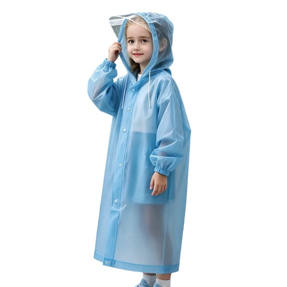 Kids Thickened Long Rain Poncho Hooded Raincoat with Easy Carry Handle Reusable for Girls Blue One Size