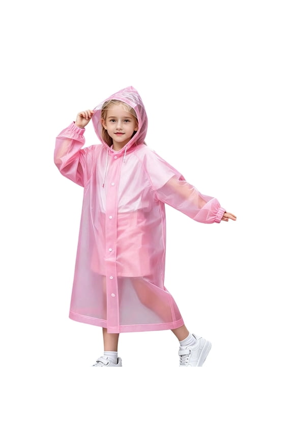 Kids Thickened Long Rain Poncho Hooded Raincoat with Easy Carry Handle Reusable for Girls Pink One Size