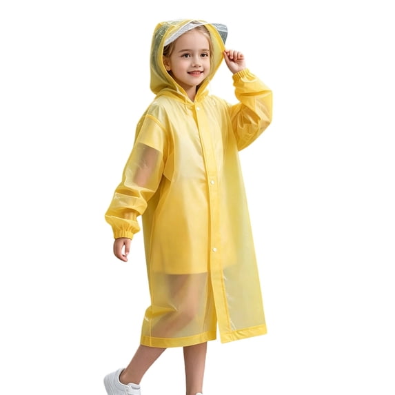 Kids Thickened Long Rain Poncho Hooded Raincoat with Easy Carry Handle Reusable for Girls Yellow One Size