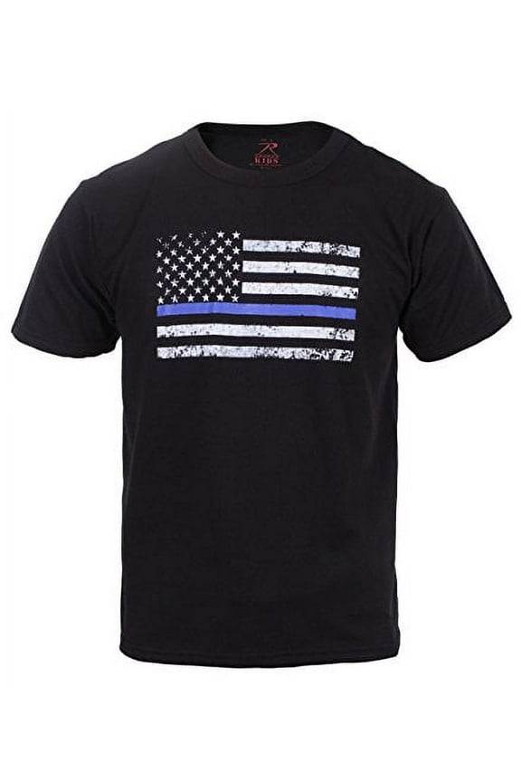Kids Thin Blue Line US Flag T-Shirt, Law Enforcement Support, Black, L