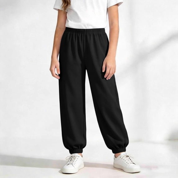 Kids Thin Jogger Pants, Elastic Waist Solid Color Loose Trousers, Casual Summer Sweatpants For Boys & Girls Black 3-4 Years