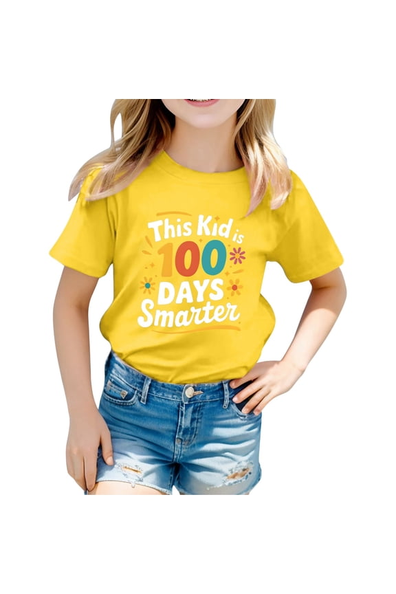 Kids' This Kid Is 100 Days Smarter Letter Print Crew Neck T Shirt Yellow 10 Y-11 Y