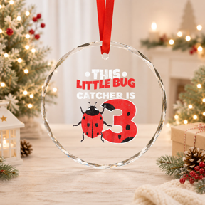Kids This Little Bug Catcher Is 3 Years Old Ladybug 3rd Birthday Glass Ornament
