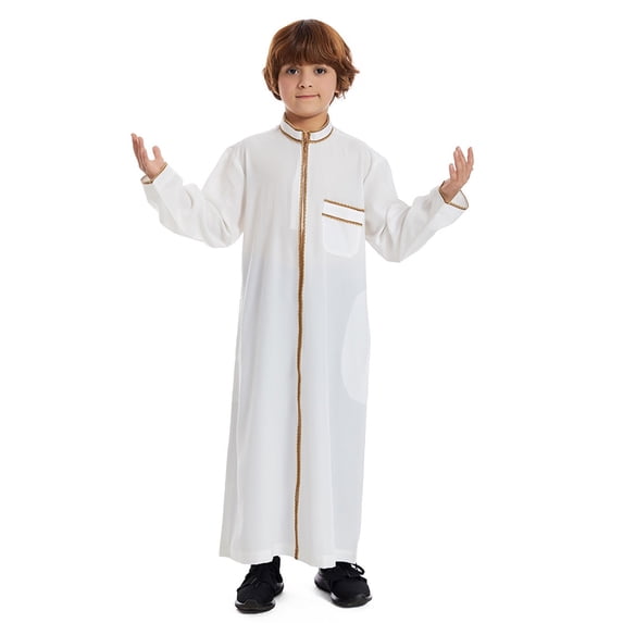 Kids Thobe Casual Long Sleeves Dress Crew Neck Kids Robes for Boys White Robe 11-12 Years