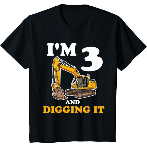 Kids Three 3yr 3rd Birthday Construction Boy 3 Years Old T-Shirt