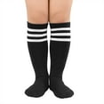 thumbnail image 1 of Kids Three Stripes High Knee Cotton Socks Thigh Tights Athletic Soccer Unisex Socks 1 Pair Black White One Size, 1 of 10