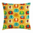 thumbnail image 1 of Kids Throw Pillow Cushion Cover, African Elephants with Asian Ornate Details Cartoon Jungle Mammal Thailand Zoo Animal, Decorative Square Accent Pillow Case, 20 X 20 Inches, Multicolor, by Ambesonne, 1 of 2