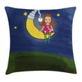 thumbnail image 1 of Kids Throw Pillow Cushion Cover, Cartoon Cute Girl with Pigtails on Moon Stars Motivational Quote Artwork Doodle Style, Decorative Square Accent Pillow Case, 24 X 24 Inches, Multicolor, by Ambesonne, 1 of 2