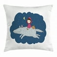 thumbnail image 1 of Kids Throw Pillow Cushion Cover, Cartoon Kid in a Pink Hood and Basket on a Giant Wolf Running in the Starry Night, Decorative Square Accent Pillow Case, 18 X 18 Inches, Multicolor, by Ambesonne, 1 of 2