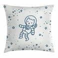 thumbnail image 1 of Kids Throw Pillow Cushion Cover, Cute Cartoon Astronaut Pioneer Cat Flying in Outer Space Doodle Style Constellation, Decorative Square Accent Pillow Case, 24 X 24 Inches, Dark Blue, by Ambesonne, 1 of 2