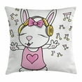 thumbnail image 1 of Kids Throw Pillow Cushion Cover, Cute Rock Star Rabbit Bunny with Speakers Music Notes Girls Humor Heart Cartoon, Decorative Square Accent Pillow Case, 18 X 18 Inches, Baby Pink Yellow, by Ambesonne, 1 of 2